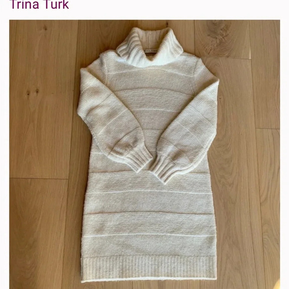 Trina Turk Fosse Wool Blend Sweater Dress with Turtleneck and Balloon Sleeves - Picture 3 of 6